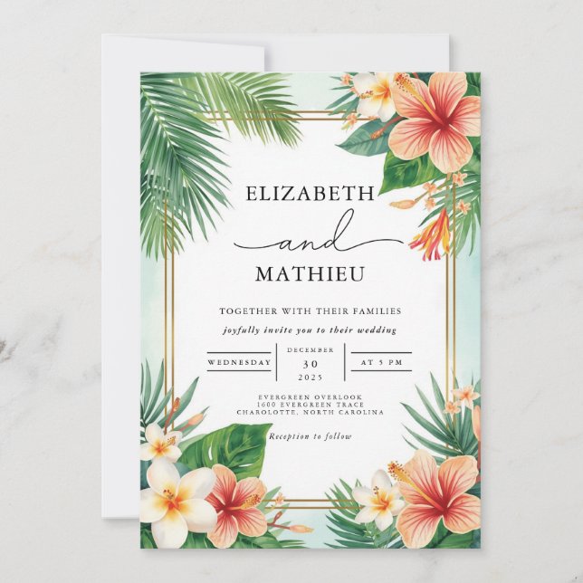 Invitation Lush Tropical Bloom Arch Mariage (Devant)