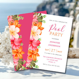 Invitation Lush Tropical Floral Graduation Pool Party