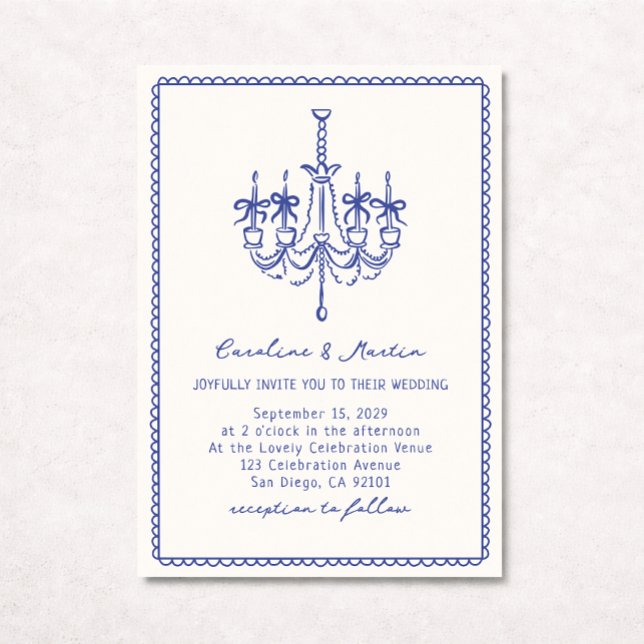Invitation Lustre blanc, mariage à main bleue (Créateur téléchargé)
