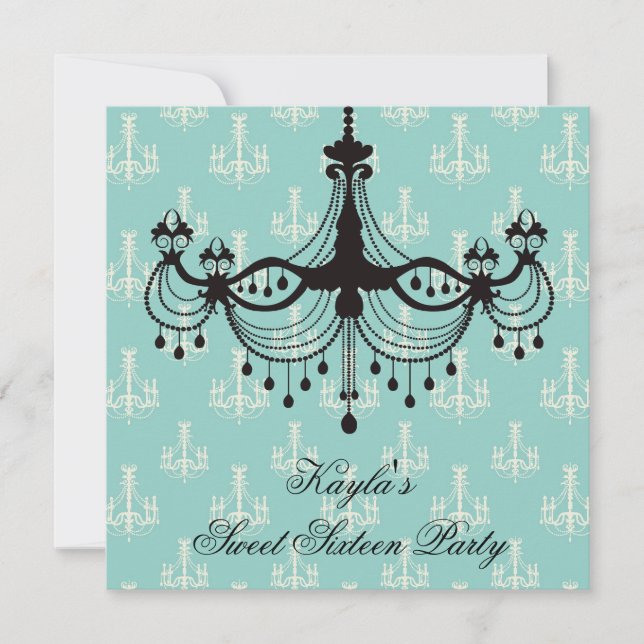 Invitation Lustre bleu turquoise Sweet 16 Party (Devant)