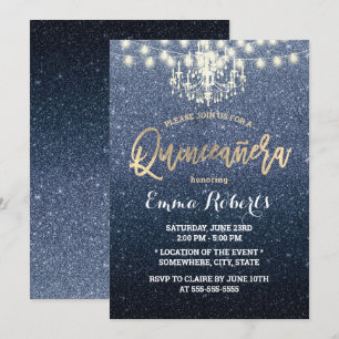 Invitation Lustre de Parties scintillant bleu Quinceanera Mod