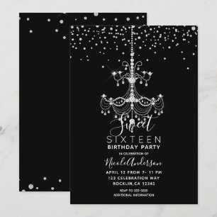 Invitation Lustre Diamanté Argenté pour une Douce Fête de 16