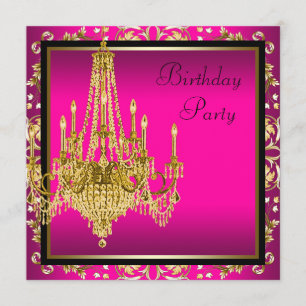 Invitation Lustre doré rose damassé Fête d'anniversaire de lu