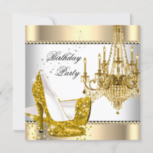 Invitation Lustre Élégant Crème Blanche Doré Pailleté pour Fê