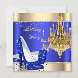 Invitation Lustre Élégant Royal Bleu Crème Doré pour Fête