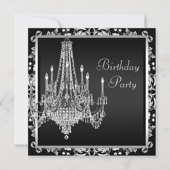Invitation Lustre en Damas noir et blanc Fête d'anniversaire (Devant)