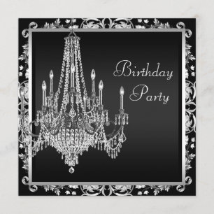 Invitation Lustre en Damas noir et blanc Fête d'anniversaire