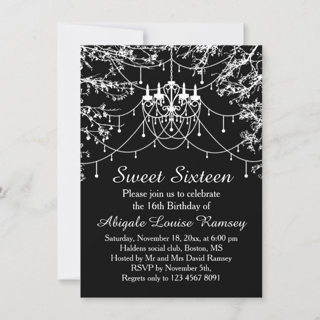 Invitation Lustre, feux d'arbres la nuit Sweet sixteen (Devant)