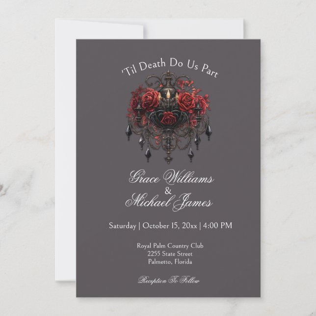 Invitation Lustre gothique noir complexe avec Rose (Devant)