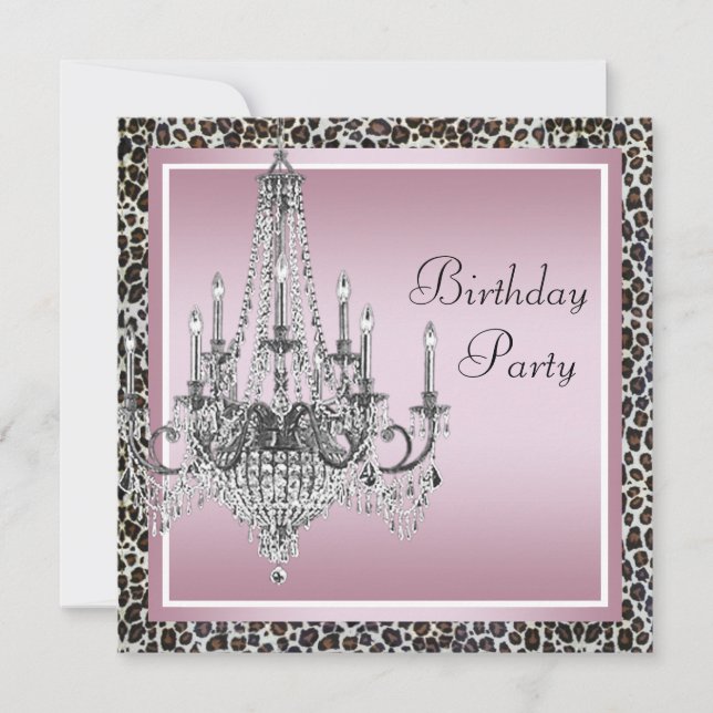 Invitation Lustre Léopard Rose Noir Fête d'Anniversaire (Devant)