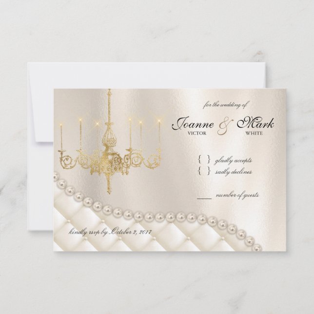 Invitation Lustre mariage RSVP Card Éclairage perles d'ivoire (Dos)