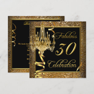 Invitation Lustre noir et or pour célébration de 30 ans fabul