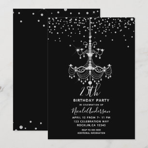 Invitation Lustre Pailleté Diamant Argent Fête d'Anniversaire