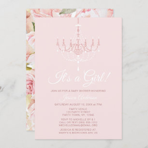 Invitation Lustre rose et blanc Baby shower Rose fleuri
