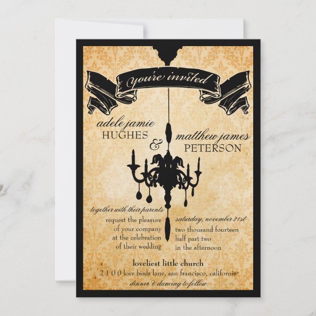 Invitation Lustre victorien ・ Mariage noir et crème (Devant)