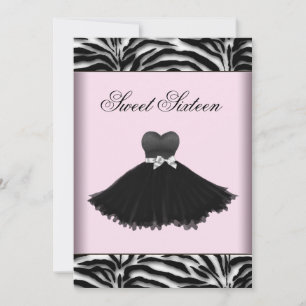 Invitation Lustre Zèbre Anniversaire Sweet Sixteen Rose