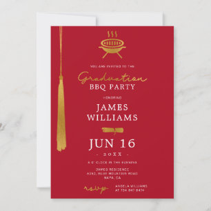 Invitation Lux Gold Foil Tassel Graduation BBQ Party Rouge