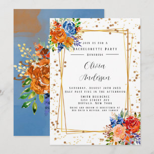 Invitation Lux Parties scintillant Blue Orange Floral Bachelo