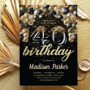 Invitation Luxe 40e anniversaire Black Gold Balloon Parties s
