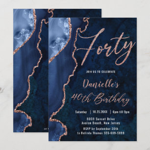 Invitation Luxe Agate Sapphire Blue Rose Gold 40e anniversair