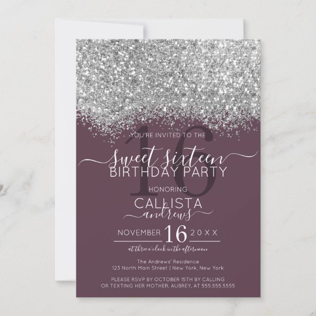 Invitation Luxe Argent Parties scintillant violet Confetti Sw (Devant)