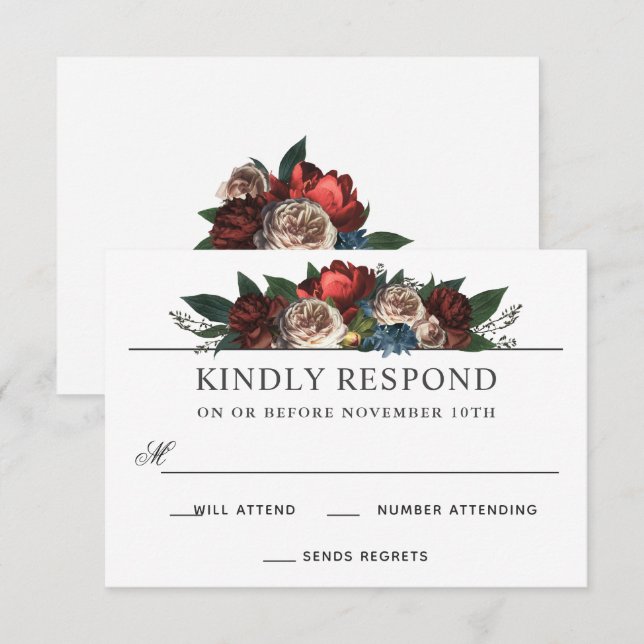 Invitation Luxe arrangement floral mariage réponse RSVP (Devant / Derrière)