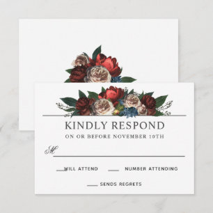 Invitation Luxe arrangement floral mariage réponse RSVP