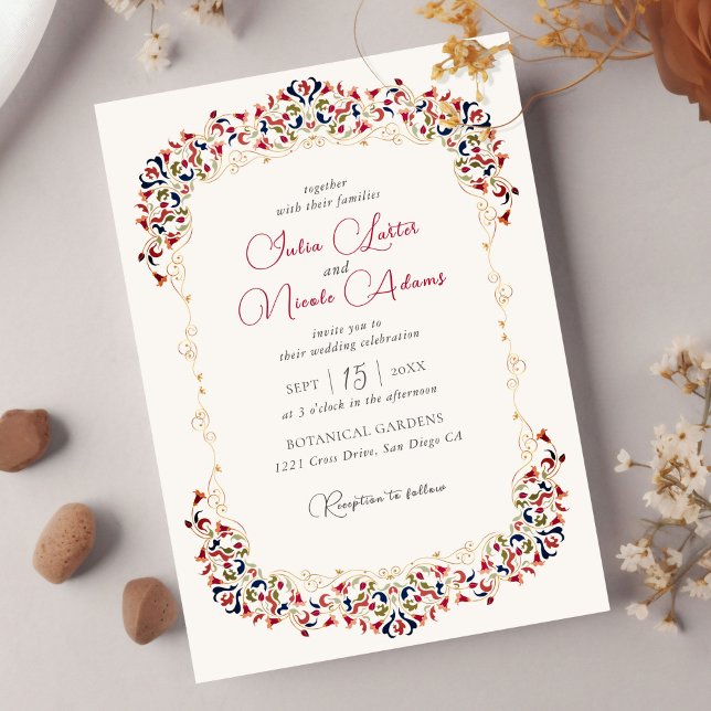 Invitation Luxe Artistique Botanique Floral Mariage Paisley (Créateur téléchargé)