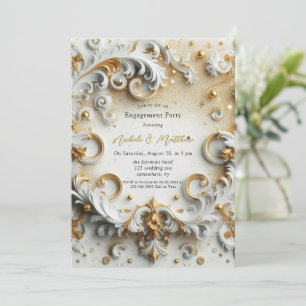 Invitation Luxe Baroque Style White Gold Engagement Party