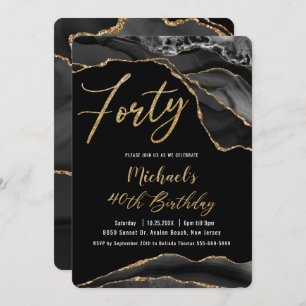 Invitation Luxe Black Agate Marbre Parties scintillant or 40e