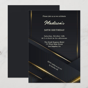 Invitation Luxe Black Arrière - plan Gold Lines Anniversaire