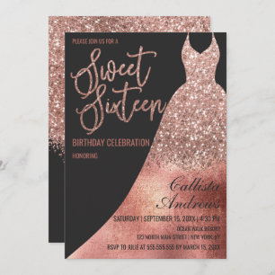 Invitation Luxe Black Rose Gold Parties scintillant robe Swee