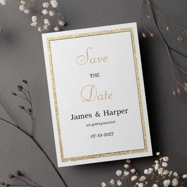 Invitation Luxe blanc élégant or parties scintillant Enregist (Luxury white elegant gold glitter Save the Date)