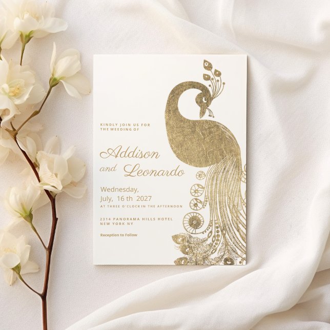 Invitation Luxe blanc or royal paon élégant Mariage (Luxury white gold royal peacock elegant Wedding )