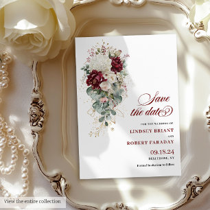 Invitation Luxe Boho Bourgogne Floral Blanc Enregistrer La Da