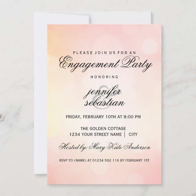 Invitation Luxe Bokeh Bokeh Light Chic Engagement Party (Devant)