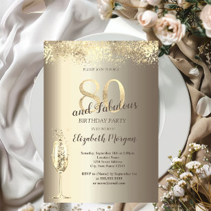 Invitation Luxe Champagne Verre Or Confetti 80e anniversaire