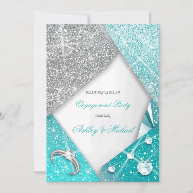 Invitation luxe chic élégant bijoux turquoise argent gloire (Devant)