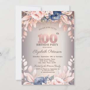 Invitation Luxe Chic Floral, Guirlande Lumineuse 100e Anniver