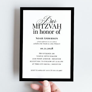 Invitation Luxe classique   Elégant bar noir et blanc Mitzvah