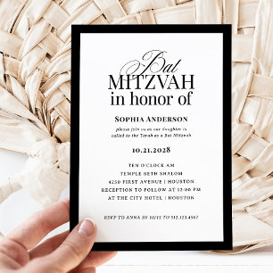Invitation Luxe classique Élégant Bat mitzvah noir et blanc