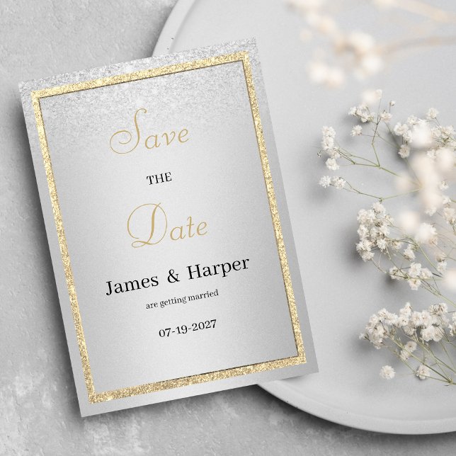 Invitation Luxe élégante or argent parties scintillant Enregi (Luxury elegant gold silver glitter Save the Date )