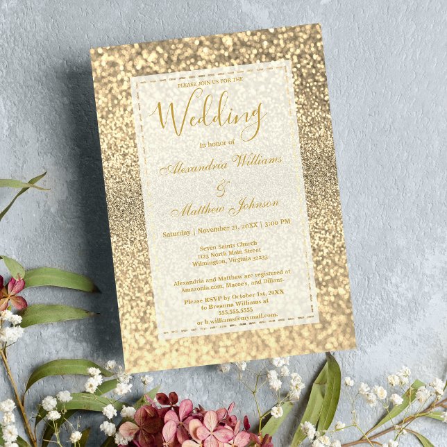 Invitation Luxe élégante parties scintillant en or blanc Mari (Luxury elegant white gold glitter Wedding Invitation)