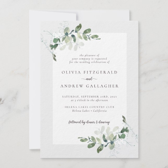 Invitation Luxe Eucalyptus QR Code Tout en un Mariage (Devant)