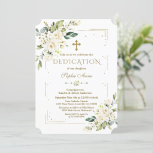 Invitation Luxe Fleurs Blanches Parties scintillant Or Dedica