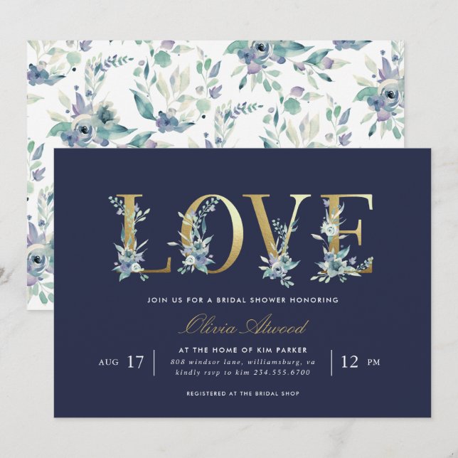 Invitation Luxe Floral Bridal Showeuse (Devant / Derrière)