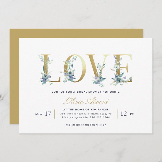 Invitation Luxe Floral Bridal Showeuse (Devant / Derrière)