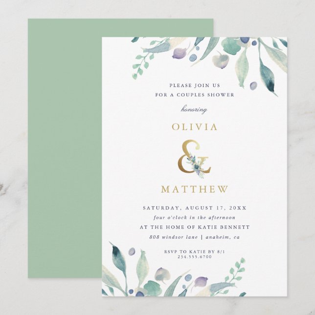 Invitation Luxe Floral Couples Douche (Devant / Derrière)