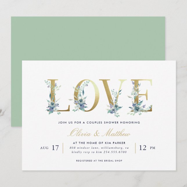 Invitation Luxe Floral Couples Douche (Devant / Derrière)