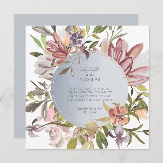 Invitation Luxe Floral | Elégant Mariage aquarelle (Devant / Derrière)